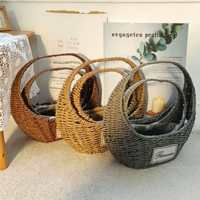 Panier à fleurs en rotin écologique et durable avec poignée pour salon moderne minimaliste, table à manger, décoration d'intérieur multifonctionnelle