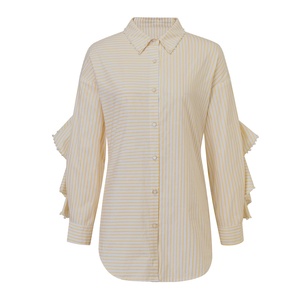 Estate personalizzata in tinta unita stile coreano Beige Vintage elegante manica da ufficio in <span class=keywords><strong>Lurex</strong></span> con righe top camicette da donna - Product Image 1