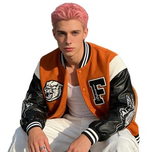Blouson Bomber Homme Style Américain Vintage en Cuir PU avec Motif Cœur Brodé, Col Montant et Boutonnage Simple - Product Image 4
