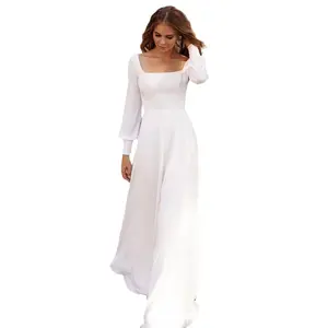 S8675F New hot -selling high -quality elastic satin cloth four -sided white light wedding women's evening dress