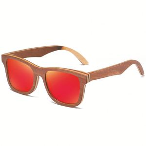 Lunettes de soleil en bois polarisées personnalisées, légères, protection UV, monture carrée en bois brun superposé pour femmes et hommes, vente en gros - Product Image 3