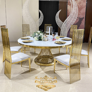 Mesa de comedor de acero inoxidable, mesa para eventos reales, mdf superior, usada - Product Image 2