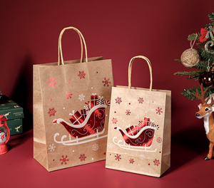 Exquisite Eco-friendly <b>Christmas</b>-themed Craft Paper <b>Gift</b> <b>Bag</b> Cotton Rope Handle Customizable Sizes for Festival <b>Gift</b> Wrapping - Product Image 4