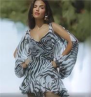 Nouvelle Robe Printemps-Été 2026 pour Femme - Robe Courte Sexy à Manches Lanterne et Col V Épaules Dénudées
