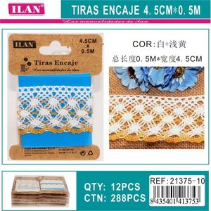 Cinturini in pizzo Ilan 4,5 cm x 0,5 m bianchi e giallo chiaro per lavori artigianali - Product Image 3