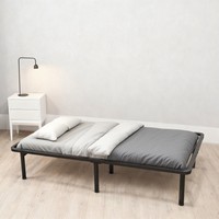 Lit à cadre en métal haute stabilité avec lattes de bois Base de lit à plate-forme durable pour meubles de chambre à coucher Design peu encombrant