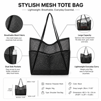 Sac fourre-tout de plage en maille personnalisé, grande capacité, pliable, avec poches latérales, réutilisable, pour courses, sac à main pour femme, voyage, piscine