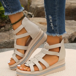 <span class=keywords><strong>Sandalias</strong></span> de Plataforma Estilo Romano 2026 para <span class=keywords><strong>Mujer</strong></span>, Verano, Diseño Calado, Cuero PU, Tiras Cruzadas, Punta Abierta, Cierre de Cremallera, Tira Trasera - Product Image 2