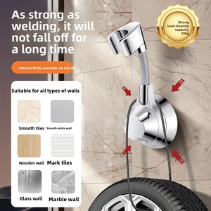 Potente Braccio <span class=keywords><strong>Doccia</strong></span> Elettroplaccato con Base Girevole Universale Rimovibile, Montaggio a Parete Senza Foratura per Bagno - Product Image 3