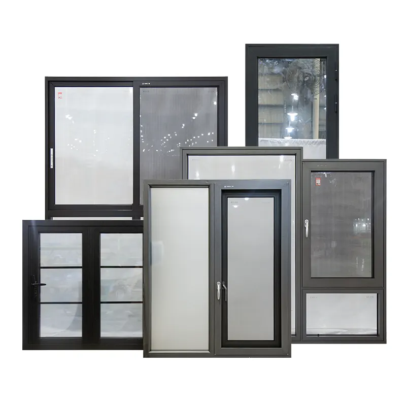 أبواب/نوافذ Hihaus مخصصة للمنازل مزدوجة مزججة من الألومنيوم من الزجاج المقسى