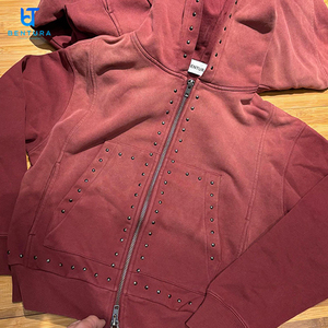 เสื้อฮู้ดดี้ทรงบ็อกซี่ แบรนด์ BENTURA ผลิตตามสั่ง ปักโลโก้ ตกแต่งหมุดและคริสตัล ผ้าฝ้ายฟอกซัก ซิปหน้า สไตล์สตรีทแวร์สำหรับผู้ชาย - Product Image 1