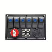 Panneau de commutation à bascule 4x4 6 LED 12V 24V DC marche/arrêt avec prise d'alimentation 50A et interrupteur isolateur de batterie 100A