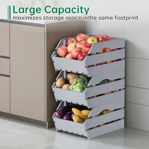 Étagère à Produits Empilable en Bois Moderne à Trois Niveaux - Rangement Écologique <span class=keywords><strong>pour</strong></span> Fruits et Légumes <span class=keywords><strong>pour</strong></span> l'Organisation de la Cuisine Ensemble de 3 - Product Image 6