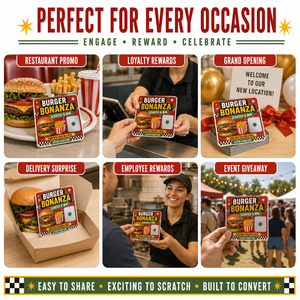 Cartes à gratter personnalisées pour burgers avec coupons de prix cachés pour les récompenses de fidélité des restaurants et les promotions de grand ouverture - Product Image 6
