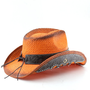 Hot Fashionable Vintage Black Flower Straw Cowboy Hat With Adjustable String Direct From Factory