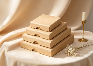 Kraft Paper High-End <b>Recyclable</b> Slide Drawer <b>Boxes</b> Natural Material Half-moon Cutout Pull Tab Nested Multi-size Sets Die-cut - Product Image 4