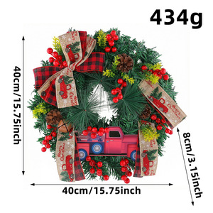 Kedatangan Baru Karangan Bunga Truk Merah Natal dengan Pita Goni & Buah Berry Merah untuk Dekorasi Pintu Depan, Dinding & Teras - Product Image 5