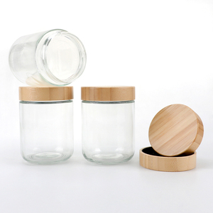 Conteneur en verre transparent de luxe de 500 ml avec couvercle en bambou naturel, pot en verre hermétique pour la cuisine, emballage pour soins de la peau - Product Image 3