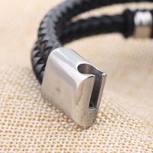 Double Layer Woven <b>Leather</b> Stainless Steel <b>Bracelet</b> 22MM Women's Gift Jewelry - Product Image 4