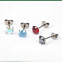 Boucles d'oreilles clous en cuivre et zircon cubique colorées, bijoux de piercing tendance pour femmes, vente en gros personnalisée, fournisseur OEM, usine