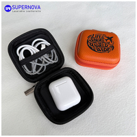 Étui pour écouteurs en similicuir gravable au laser, taille personnalisée, mini étuis de rangement en cuir EVA, étui pour écouteurs en EVA imperméable pour les voyages et les activités de plein air