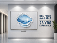 Art mural texturé 3D sculpté Paysage marin côtier Grotte Blanche, Cadre argenté, pour Atrium de hall d'hôtel de luxe et complexe hôtelier, Personnalisé, Vente en gros, OEM