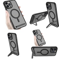 Casing Transparan Anti Benturan Magnetik dengan Penyangga untuk iPhone 15 14 13 12 Plus 11 16 Pro Max 17 Air, Aksesoris Elektronik