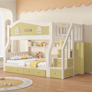 <span class=keywords><strong>Lit</strong></span> <span class=keywords><strong>Superposé</strong></span> Durable en Bois Massif pour Enfants avec Escalier Vert pour Petite Chambre à Coucher - Product Image 4