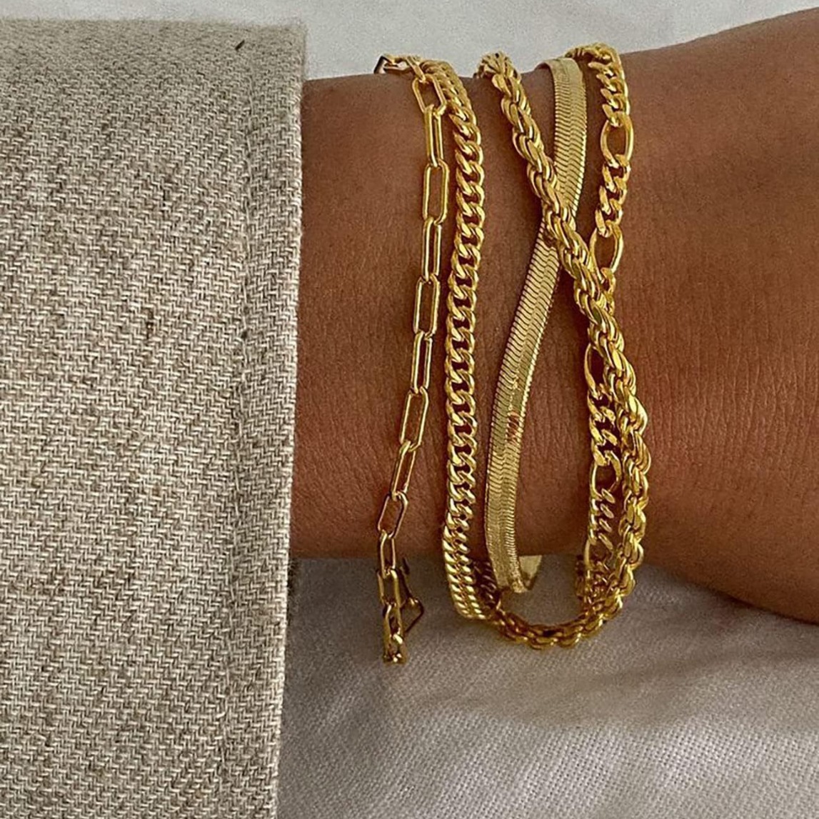 Stack Bracciali Impilabili Donna: Set Di Catene Oro/Argento 14K - Modelli Cuban Link E Paperclip - Delicati E Trendy