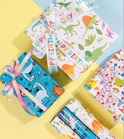 Kertas Kado Lithografi Kartun untuk Hari Anak - Ulang Tahun Dinosaurus - Kertas Pembungkus Bunga Mewah