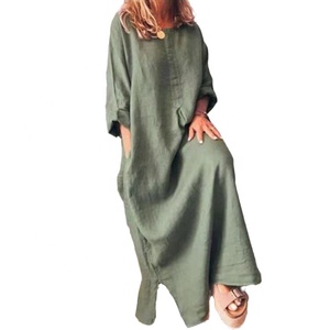 2025 Fabricantes de <span class=keywords><strong>ropa</strong></span> de mujer informal personalizada Novedades <span class=keywords><strong>Ropa</strong></span> de mujer <span class=keywords><strong>al</strong></span> <span class=keywords><strong>por</strong></span> <span class=keywords><strong>mayor</strong></span> Maxi vestido de lino de manga larga con bolsillo - Product Image 1