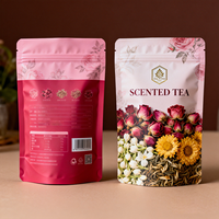 Sachet d'emballage alimentaire en plastique imprimé sur mesure, refermable, anti-odeur, avec fermeture éclair, pour thé, mini-sachet de thé parfumé aux fleurs