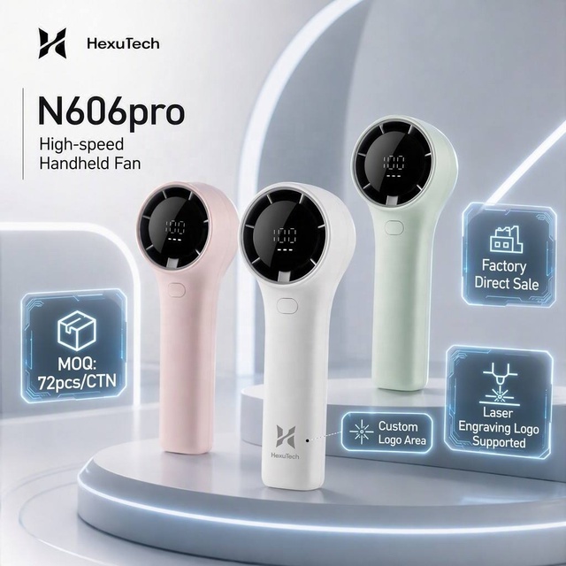 N606pro OEM ODM Portable Handheld Bladeless Digital Display Wearable High Speed Turbo Cooling USB Mini Rechargeable Fan