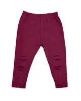 Solid Cotton Ripped Leggings for Kids, Baby Girls