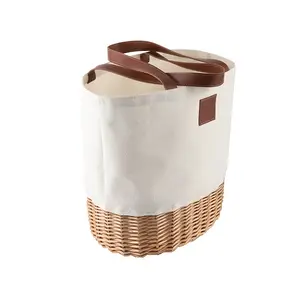 Bolso de mano de mimbre combinado de lona reutilizable de primera calidad, bolsa de compras, cesta de mimbre plegable para Picnic con 2 o 4 personas