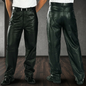 <b>Mens</b> Genuine Cowhide <b>Leather</b> Windproof Relaxed Straight-Leg Riding <b>Pants</b> - Product Image 3