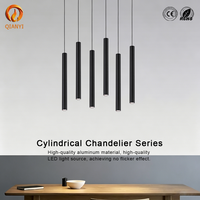 Luminaire suspendu cylindrique long noir de style scandinave, LED, finition mate, pour salon, entrée de ferme, couloir