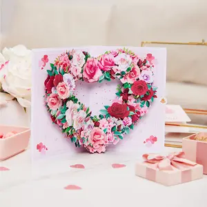 2024Wholesale Love Rose 3D Card Festivals Gift Handmade Card Biodegradable Greeting Card