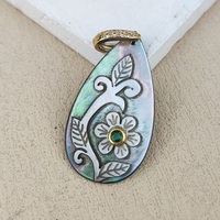 Breloque en nacre noire naturelle en forme de goutte d'eau avec motif floral sculpté et zircon, idéale pour collier DIY – Meilleure vente