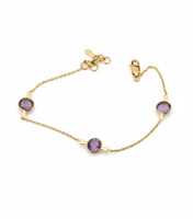 Pulsera de Oro de 18 Quilates con Cadena de Eslabones Tipo Caramelo y Amatista Natural - Regalo de Lujo para Aniversario de Bodas, Compromiso y Pareja