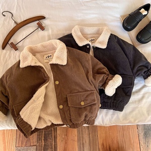Nouvelle arrivée : veste en velours côtelé pour tout-petits, épaisse et chaude, doublée de polaire, manteau pour bébé, vêtements d'extérieur d'hiver pour enfants, veste à col rabattu pour garçons - Product Image 3