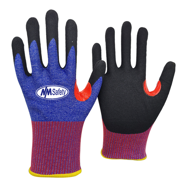 NMSAFETY 18 Gauge ANSI Cut A8 Sandy Nitrile Coated Gloves XL Size Industrial Work Safety Gloves Thumb Reinforcement HPPE