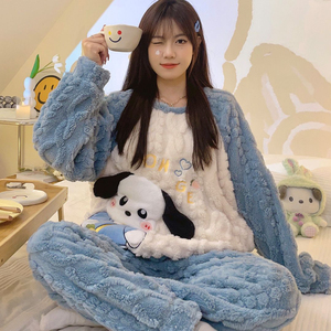 Pyjamas en velours corail pour femmes automne et <span class=keywords><strong>hiver</strong></span> épaissi chaud pyjama coréen ample costume peut être porté à l'extérieur des ensembles de vêtements de nuit - Product Image 1