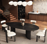 Table à manger ovale moderne en bois, plateau en pierre frittée couleur noyer, ensemble de meubles de salle à manger simple de style mi-siècle pour la famille