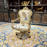 Chaise de bureau brodée à la française, chaise pivotante de luxe européenne en bois massif avec coussin moelleux, idéale pour les villas de luxe