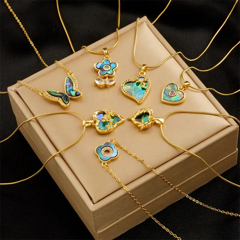 OEM Women Jewelry Flower Butterfly Heart Colorful Stainless Steel Sea Shell Necklace