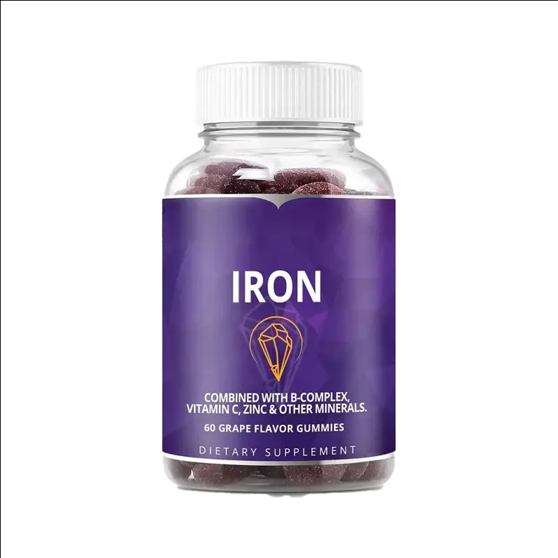 Multivitamínico de gomas de ferro com ferro, vitamina C e zinco para oxigênio no sangue, suplemento vegano para mulheres e homens, sabor uva