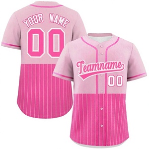 เสื้อเบสบอลสีชมพูแบบสั่งทำปี 2026 ขายส่ง แขนสั้น ลายทางพิมพ์แบบ Sublimation สำหรับทีม N แบบ Unisex ระบายอากาศได้ดี ผลิตจากโพลีเอสเตอร์ ชุดกีฬา - Product Image 1