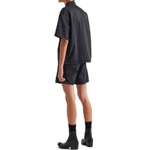 Chemises en jean pour hommes, coupe ample, 100% coton, noir délavé, manches courtes, fermeture boutonnée - Product Image 3