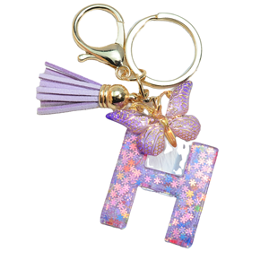 Hot Purple Snowflake Alphabet Resin Epoxy <b>Keychain</b> 26pcs English Tassel Butterfly for Girls UV Printed <b>Anime</b> Hanging Bag Chain - Product Image 1